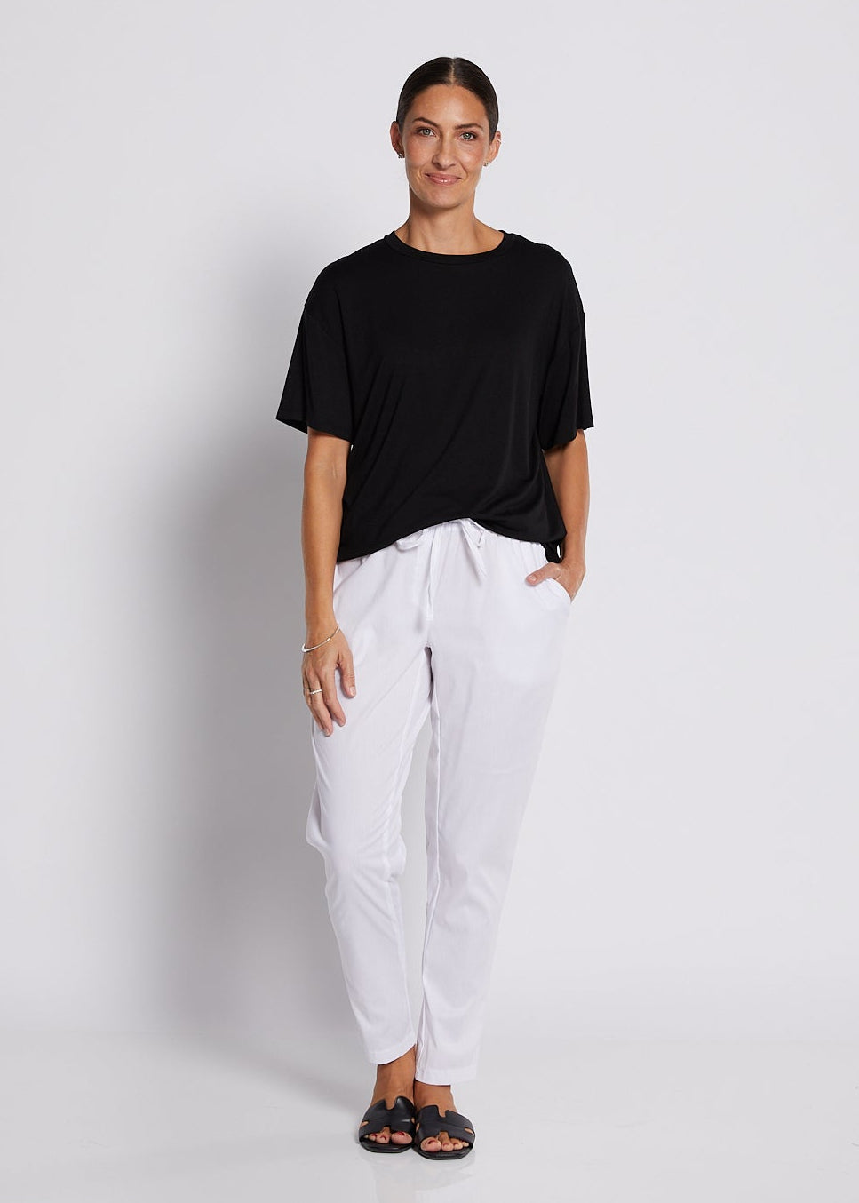 Cotton Drawstring Pocket Pant In White