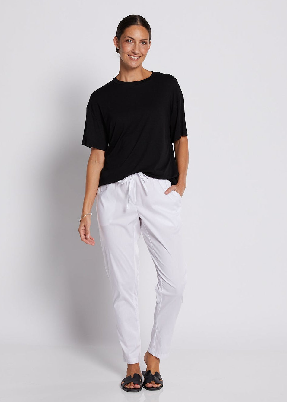 Cotton Drawstring Pocket Pant In White