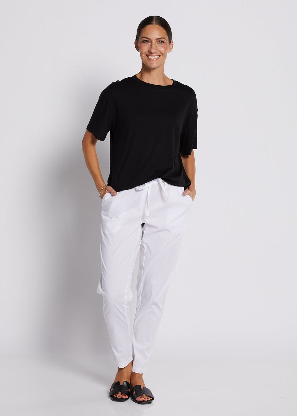 Cotton Drawstring Pocket Pant In White