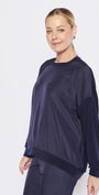 Carriage Foundation & Lustre spliced long sleeve top in navy, slow fashion made in Australia by Philosophy Australia