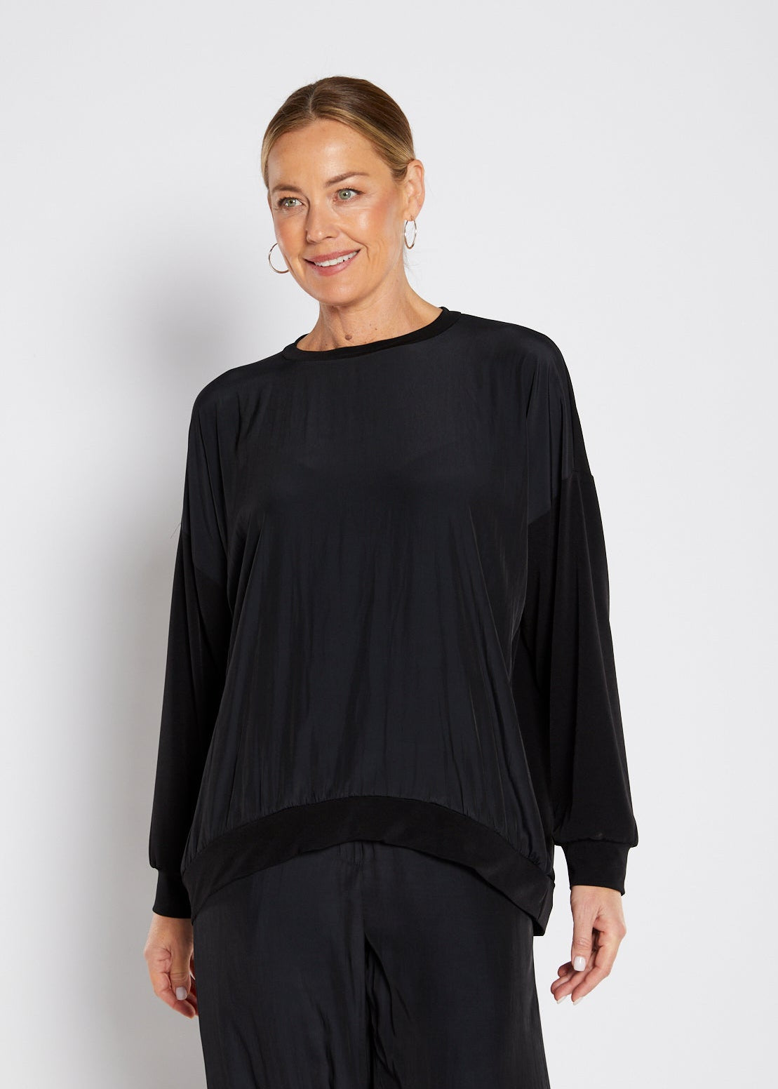 Carriage Foundation & Lustre spliced long sleeve top in black, slow fashion made in Australia by Philosophy Australia