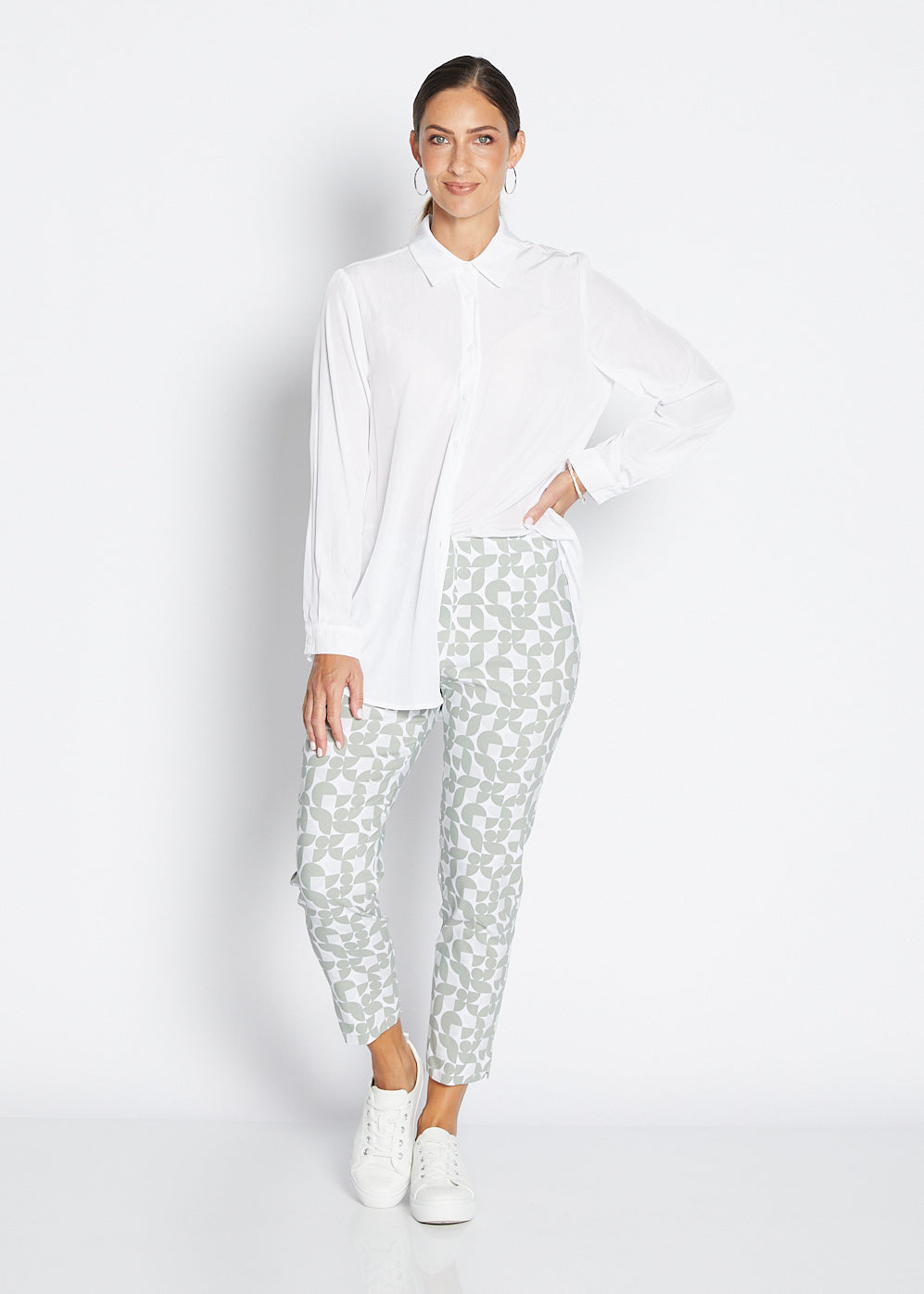 Philosophy Australlia Easy printed Bengaline 7/8 fitted pant in Deco, sustainable slow fashion made in Australia