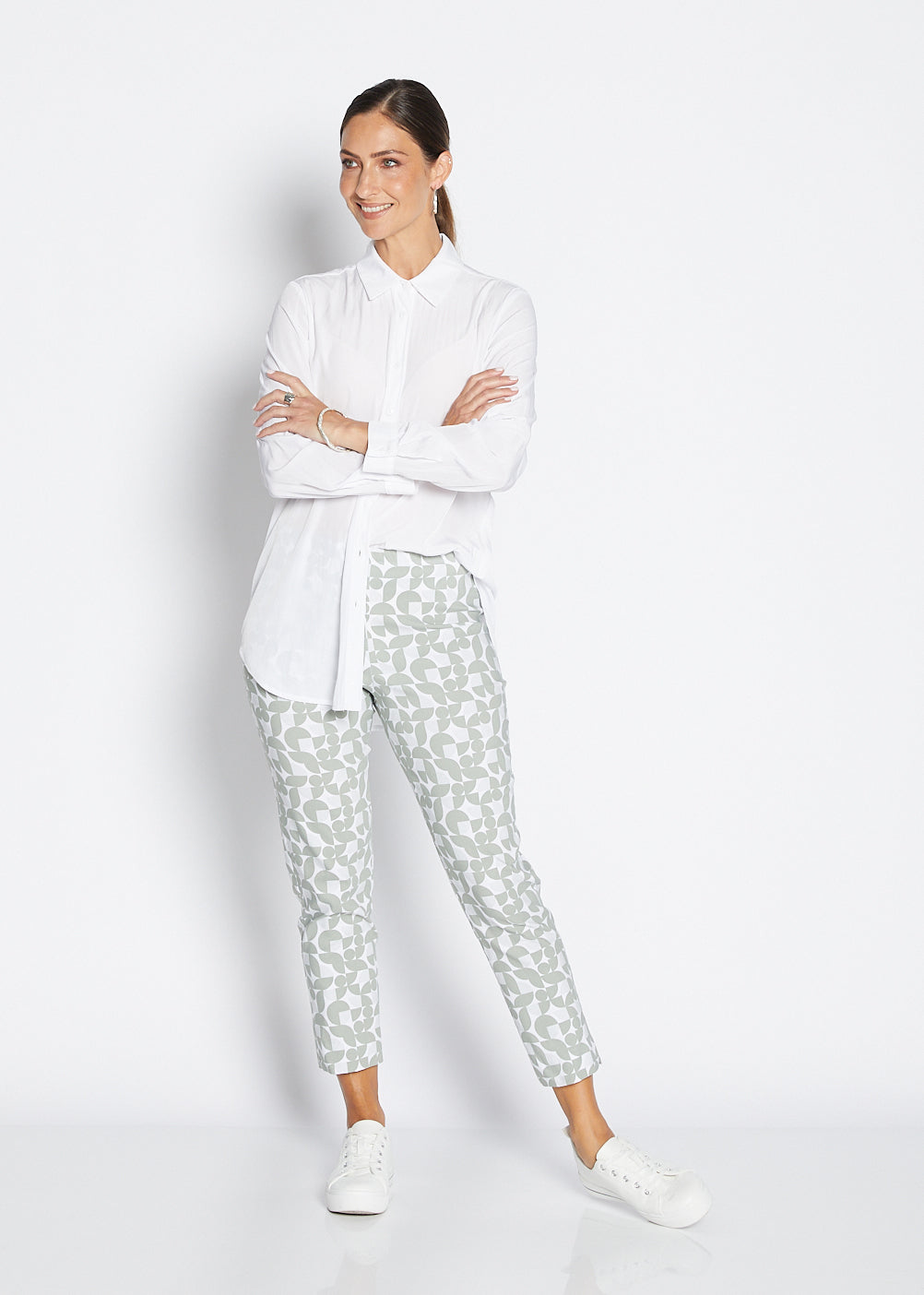 Philosophy Australlia Easy printed Bengaline 7/8 fitted pant in Deco, sustainable slow fashion made in Australia