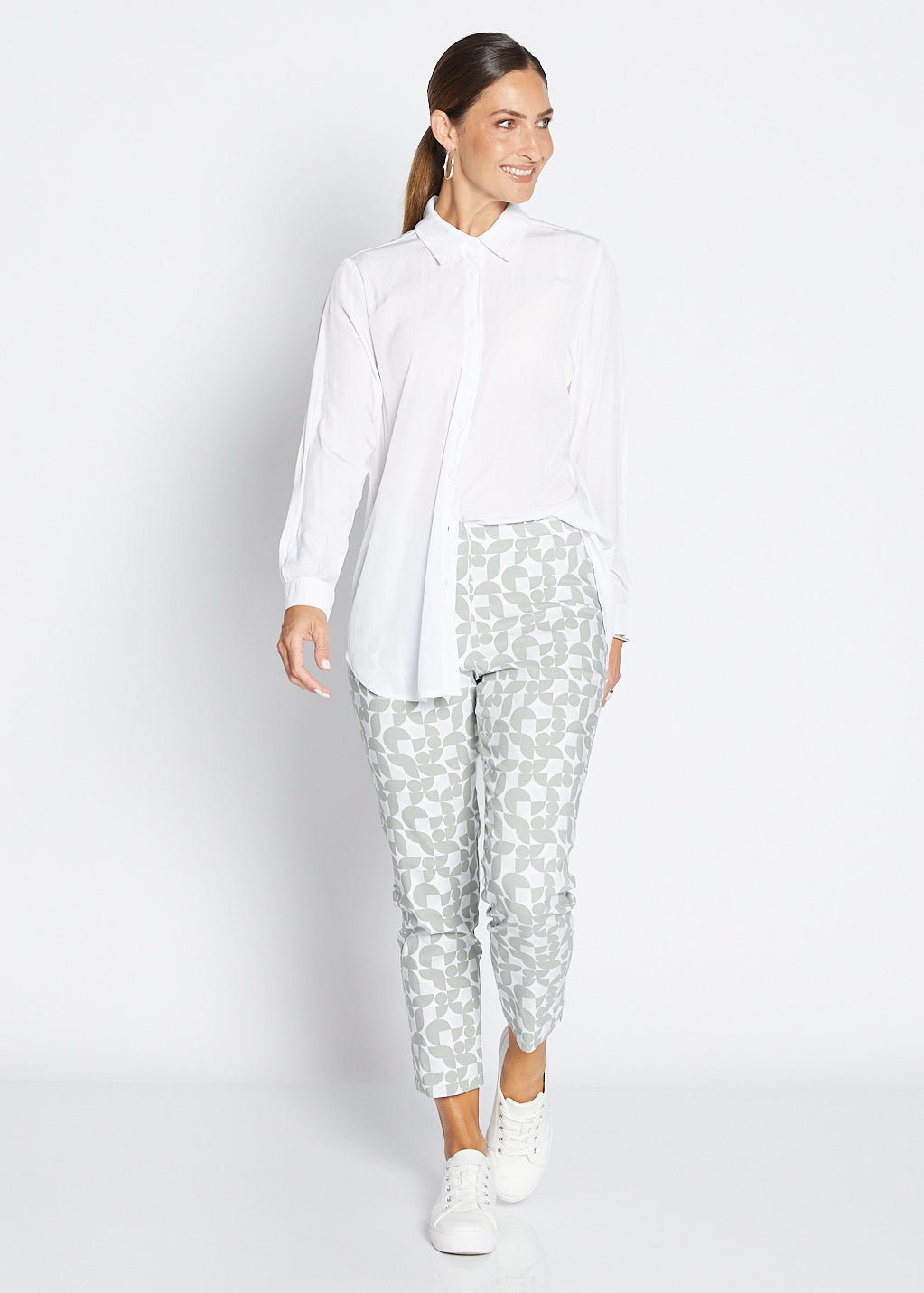 Philosophy Australlia Easy printed Bengaline 7/8 fitted pant in Deco, sustainable slow fashion made in Australia
