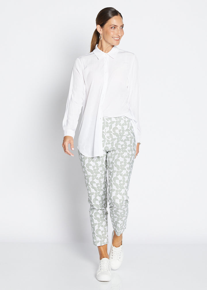 Philosophy Australlia Easy printed Bengaline 7/8 fitted pant in Deco, sustainable slow fashion made in Australia