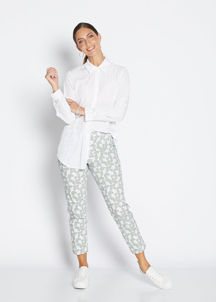 Philosophy Australlia Easy printed Bengaline 7/8 fitted pant in Deco, sustainable slow fashion made in Australia