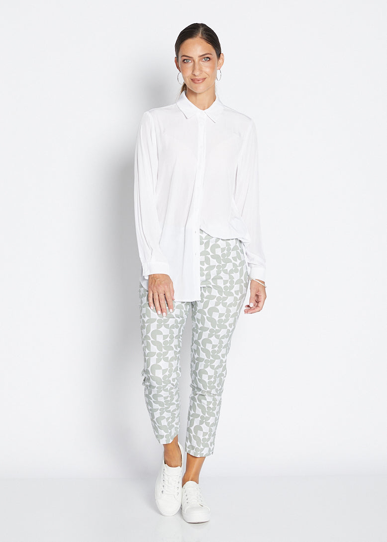 Philosophy Australlia Easy printed Bengaline 7/8 fitted pant in Deco, sustainable slow fashion made in Australia