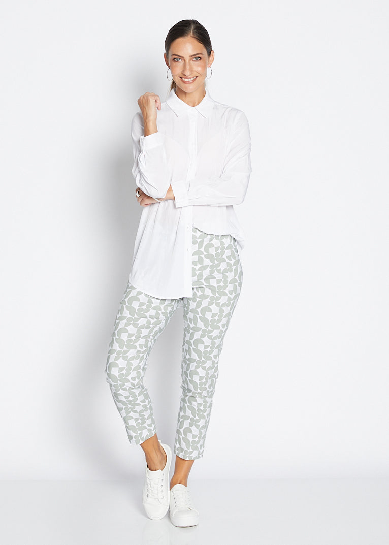 Philosophy Australlia Easy printed Bengaline 7/8 fitted pant in Deco, sustainable slow fashion made in Australia