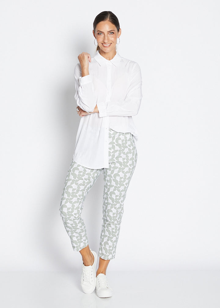 Philosophy Australlia Easy printed Bengaline 7/8 fitted pant in Deco, sustainable slow fashion made in Australia