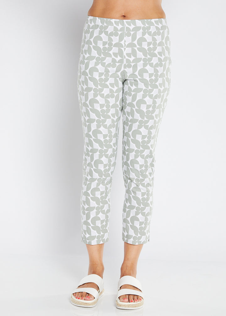 Philosophy Australlia Easy printed Bengaline 7/8 fitted pant in Deco, sustainable slow fashion made in Australia