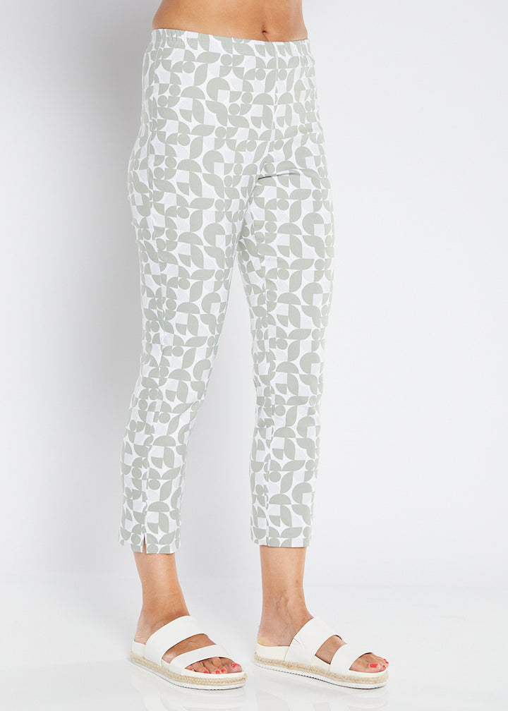 Philosophy Australlia Easy printed Bengaline 7/8 fitted pant in Deco, sustainable slow fashion made in Australia