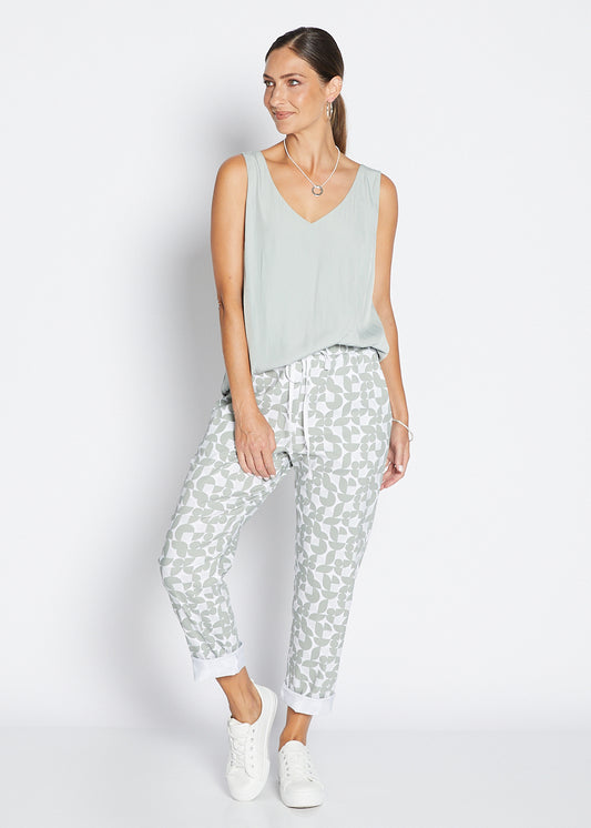 Philosophy Australia Travel printed Bengaline relaxed pant in Deco, sustainable slow fashion made in Australia