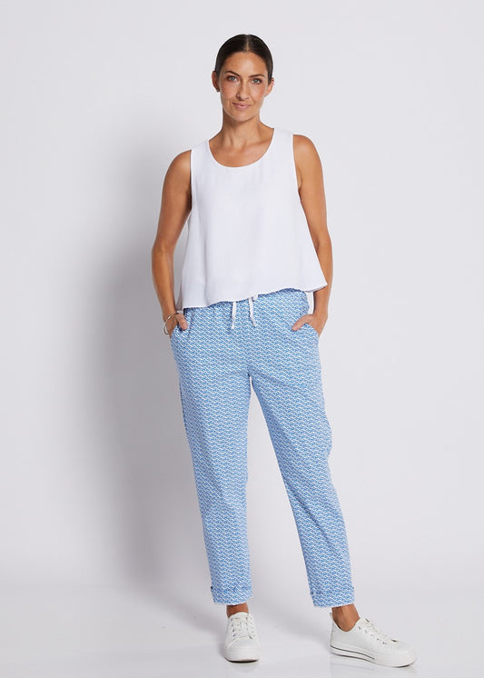Bengaline Printed Relaxed Pocket Pant in Blue and White Print