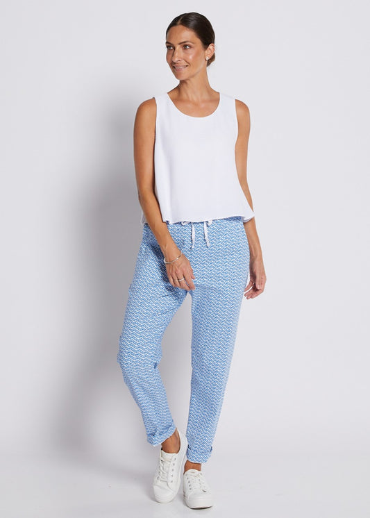 Bengaline Printed Relaxed Pocket Pant in Blue and White Print