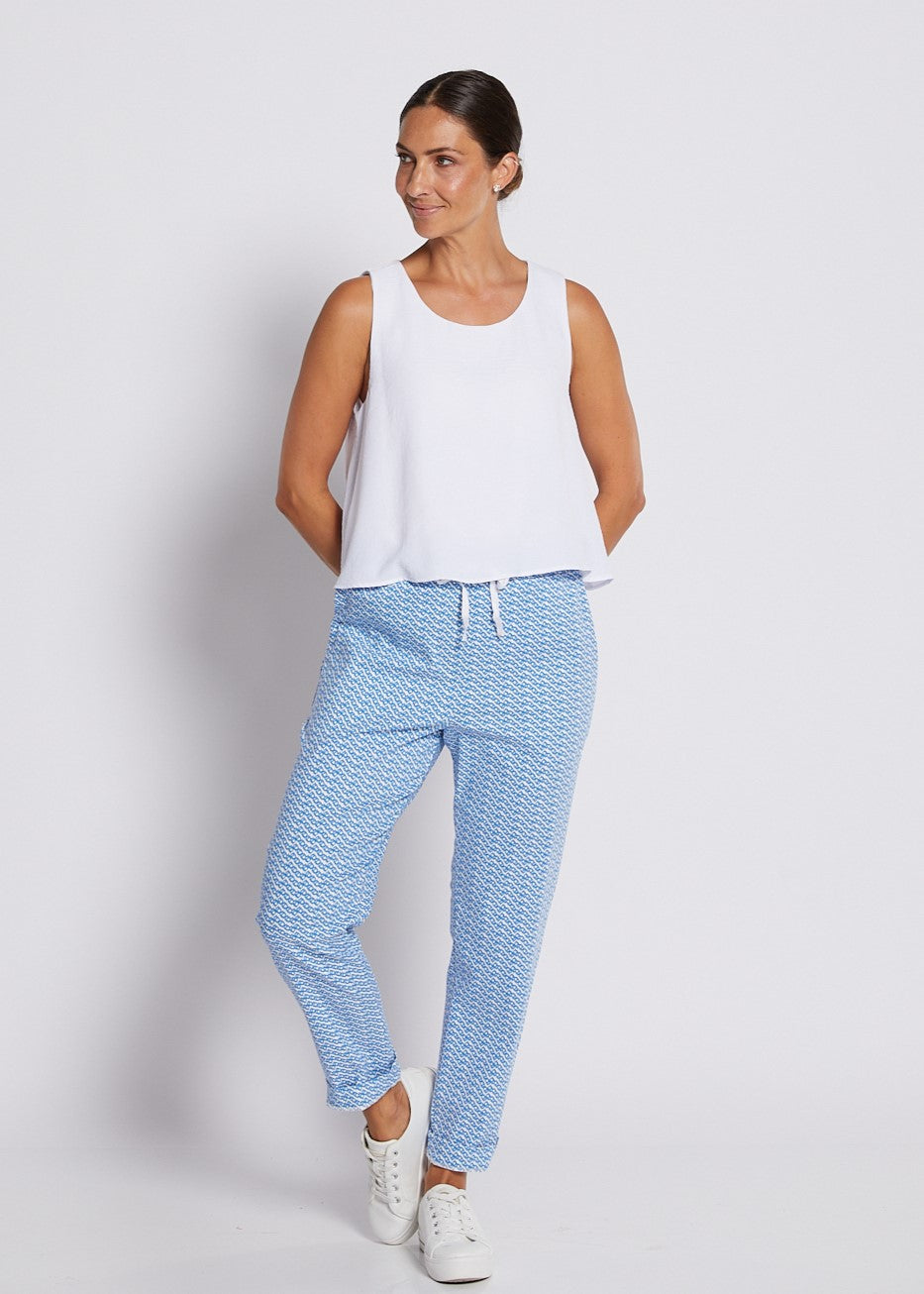 Bengaline Printed Relaxed Pocket Pant in Blue and White Print