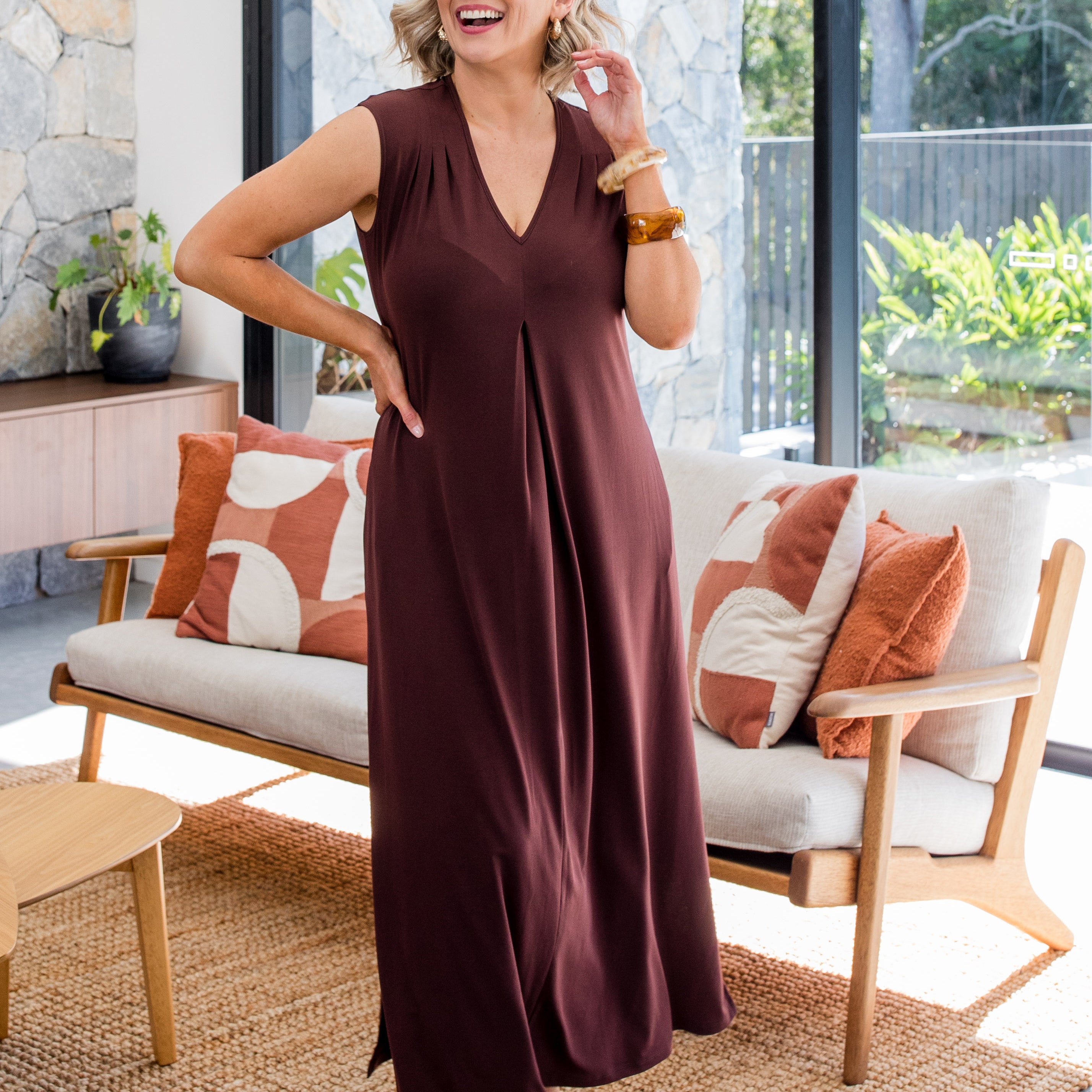Divine jersey V neck maxi dress in Chocolate