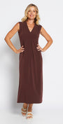 Philosophy Australia Divine jersey V neck maxi dress - chocolate, made in Australia