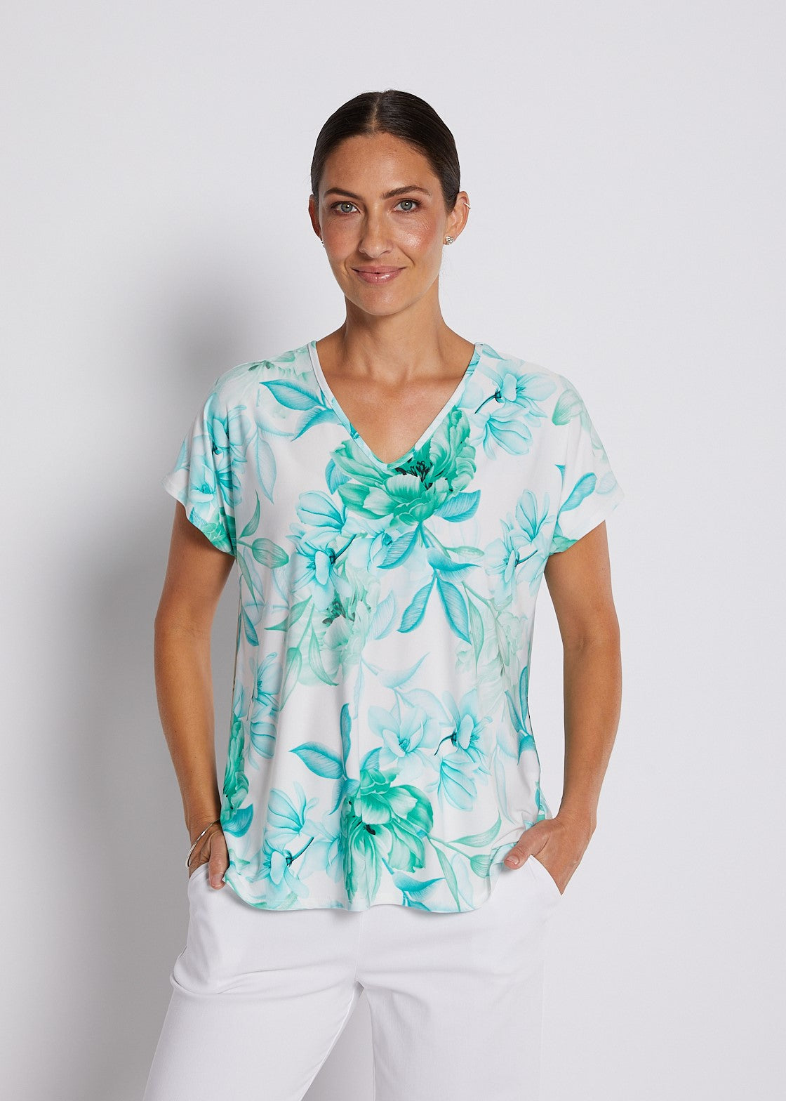 Jersey Reversible Tee Top in Soft Green and White print
