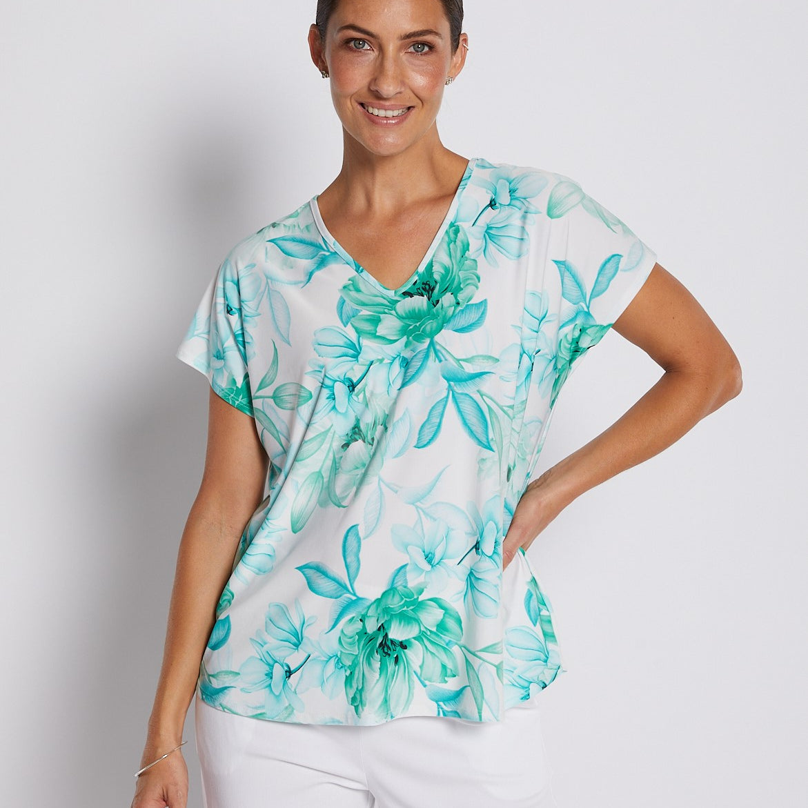 Jersey Reversible Tee Top in Soft Green and White print