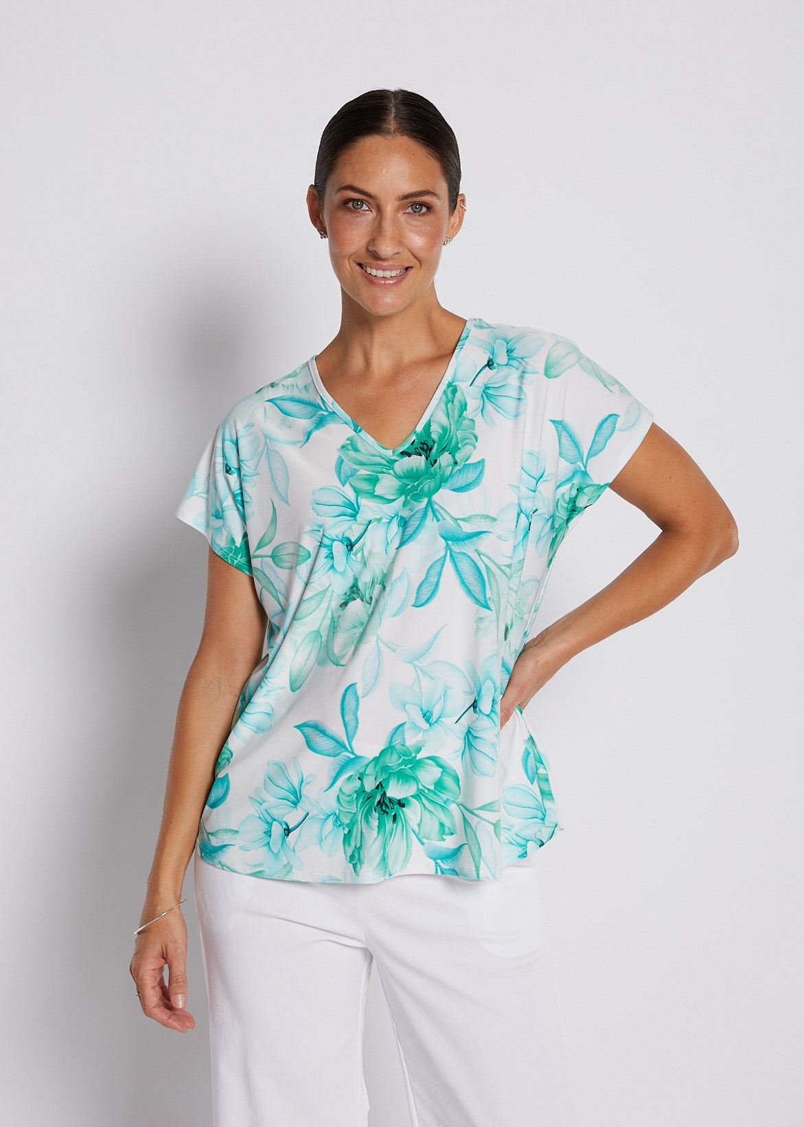 Jersey Reversible Tee Top in Soft Green and White print