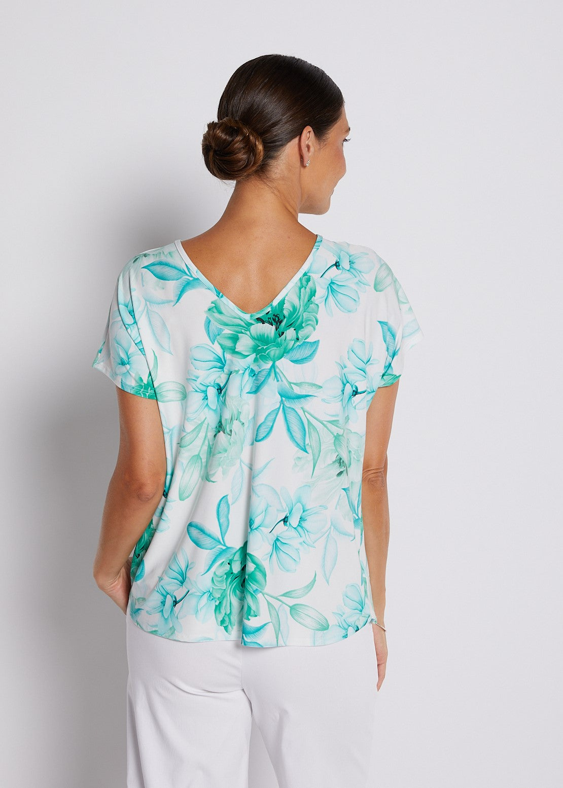 Jersey Reversible Tee Top in Soft Green and White print