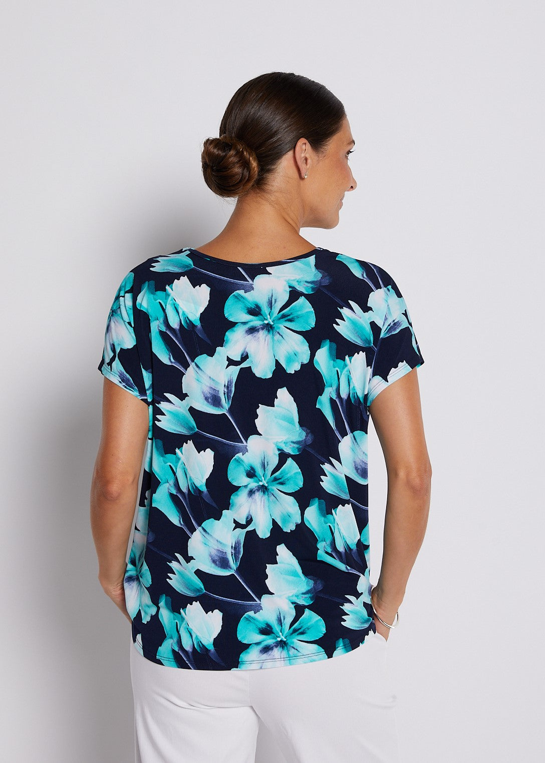 Jersey Reversible Tee top in Aqua and Navy print