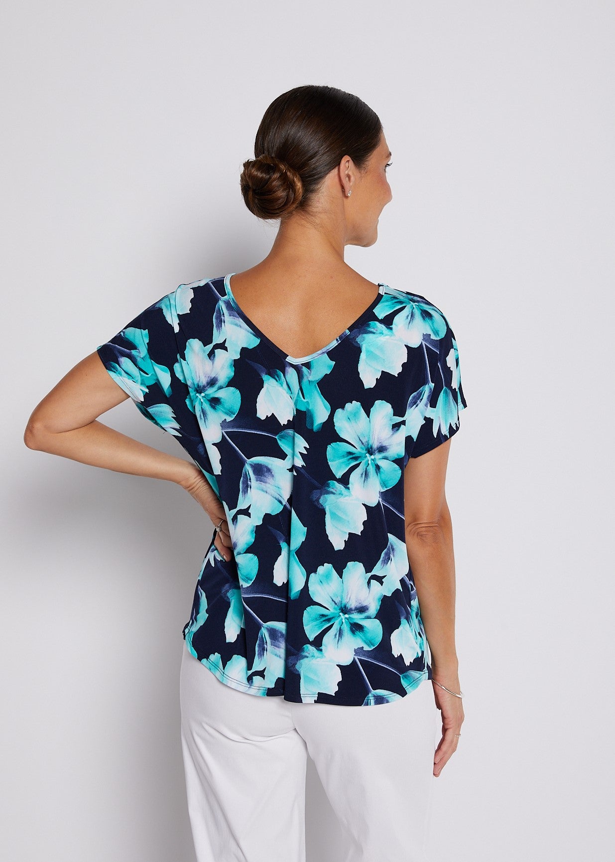 Jersey Reversible Tee top in Aqua and Navy print