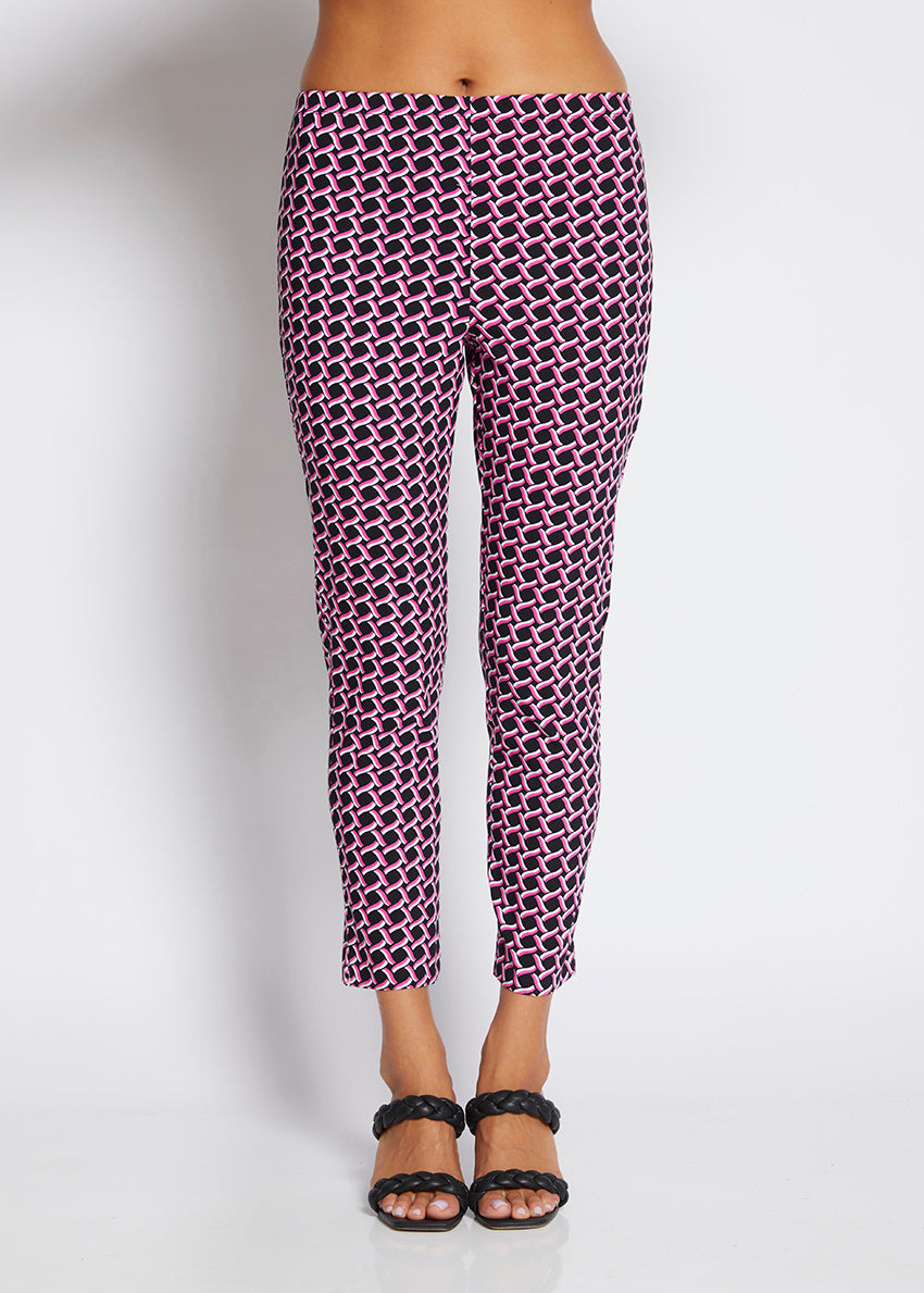 Easy Zenya printed bengaline 7/8 pant in Pink Lattice