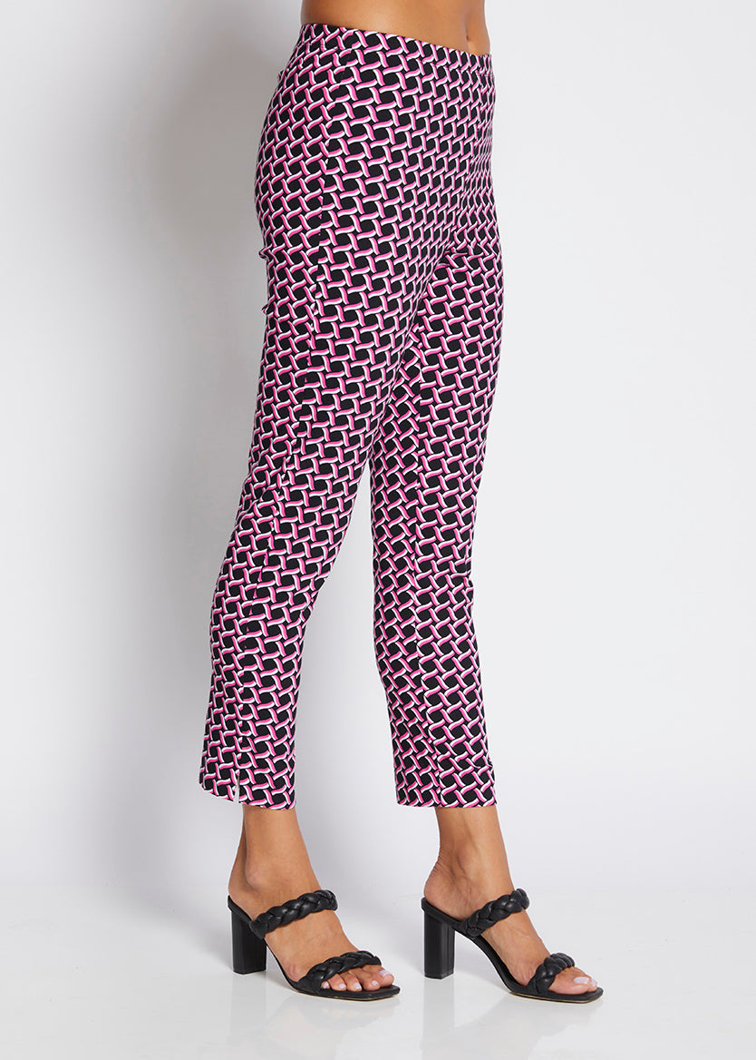 Easy Zenya printed bengaline 7/8 pant in Pink Lattice