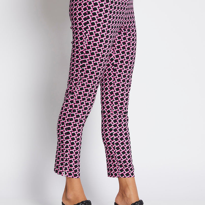 Easy Zenya printed bengaline 7/8 pant in Pink Lattice
