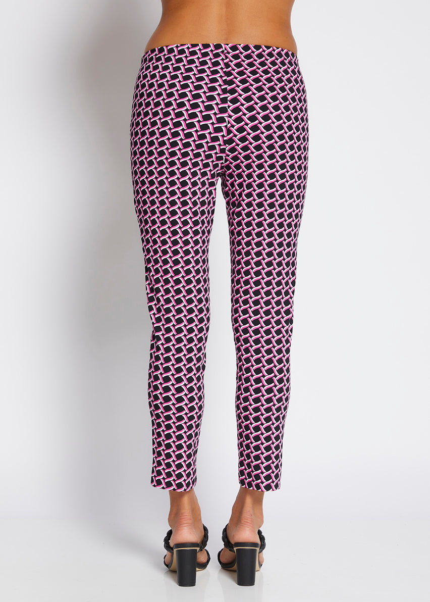 Easy Zenya printed bengaline 7/8 pant in Pink Lattice