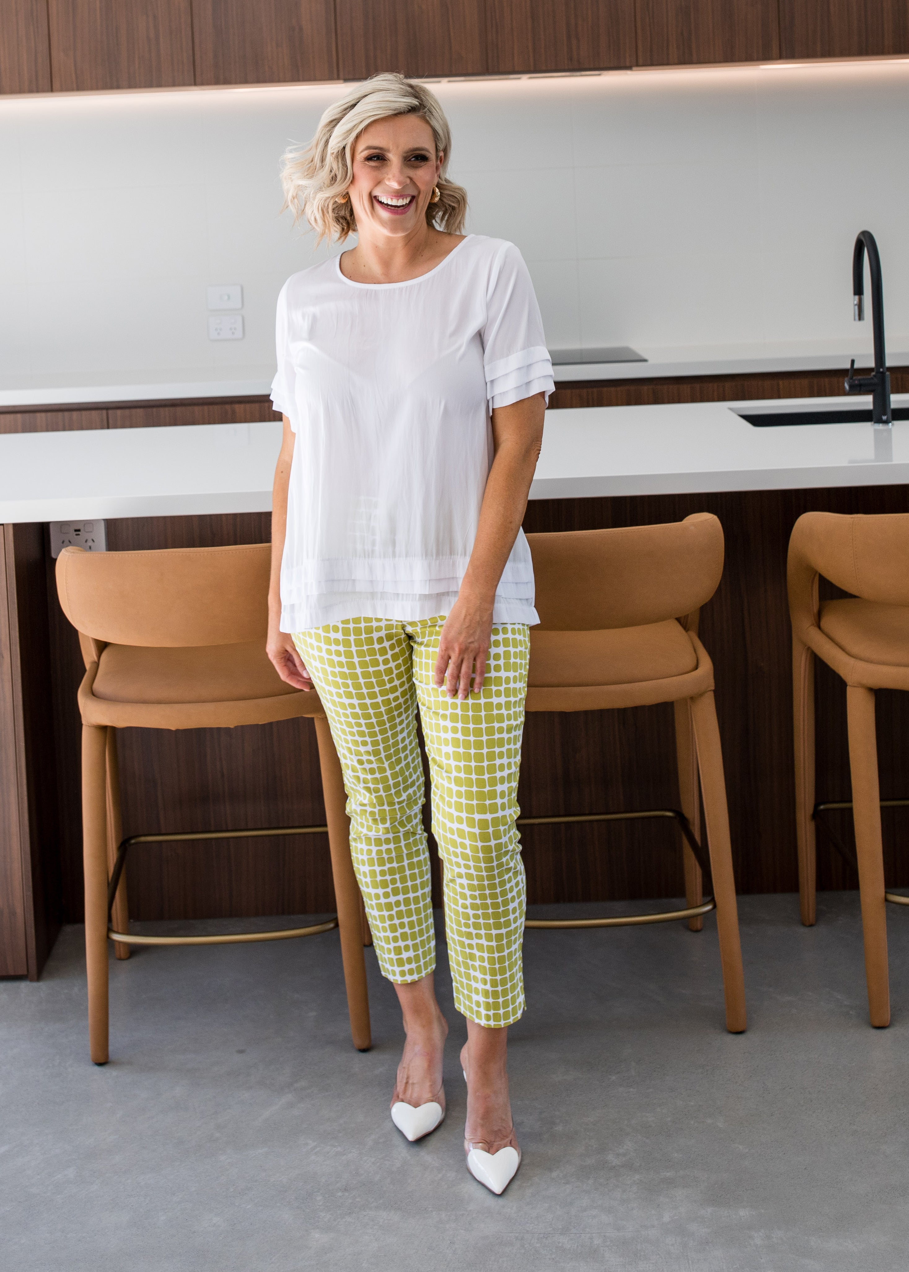 Philosophy Australia Easy printed bengaline 7/8 pants - Stark Citrus, made in Australia