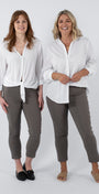 Everyday Miracle Bengaline Women's 7/8th length slim-cut pants in bark neutral.
