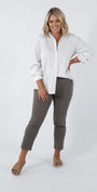 Everyday Miracle Bengaline Women's 7/8th length slim-cut pants in bark neutral.