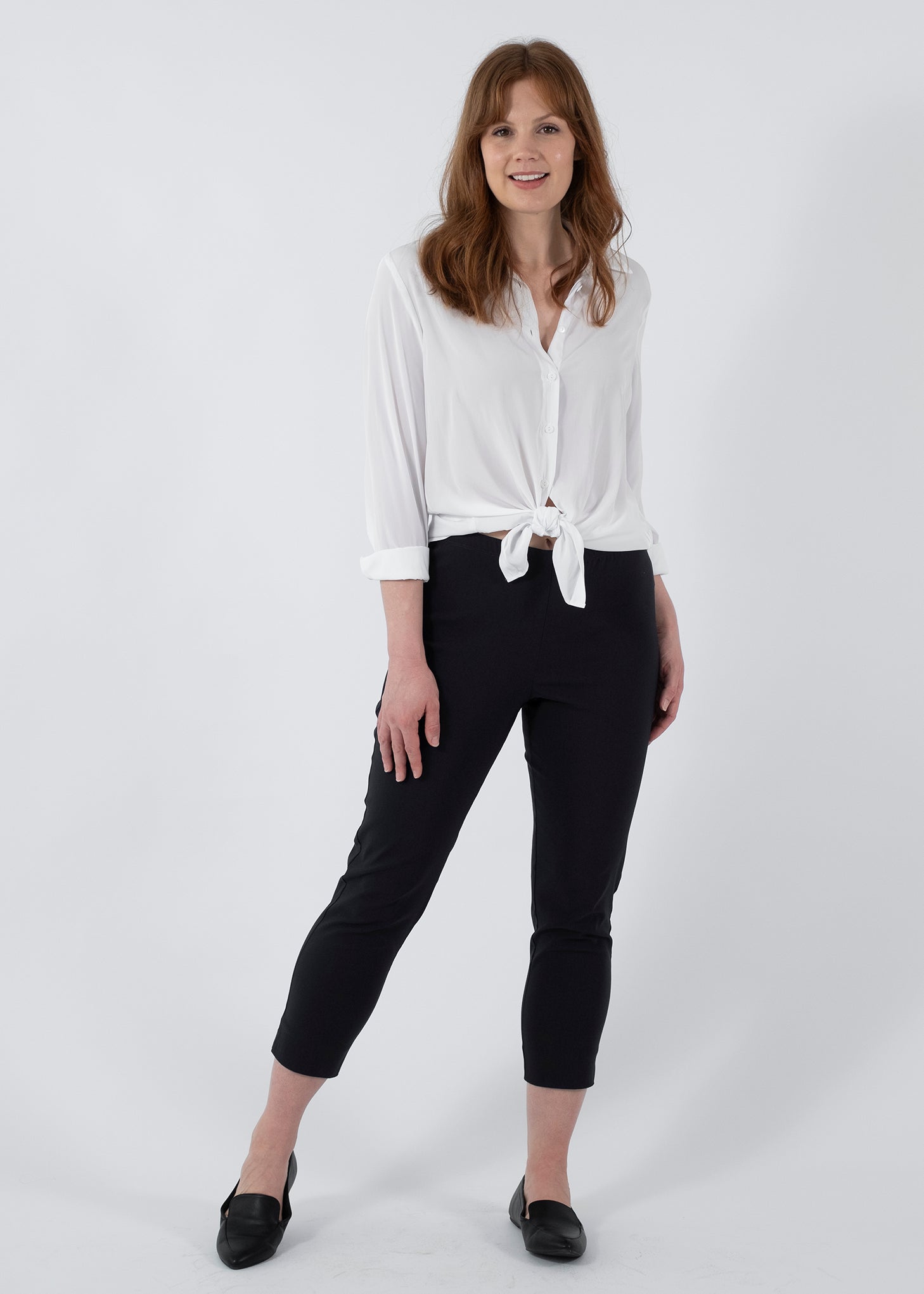 Everyday Miracle Bengaline Women's 7/8th length slim-cut pants in black.