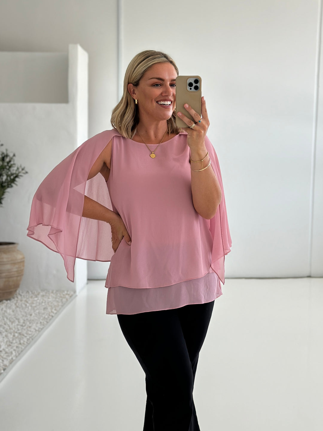 Cape multi wear chiffon blouse in Dusty Pink