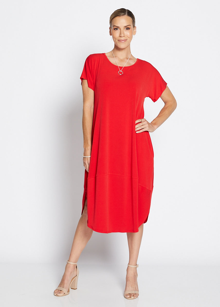 Philosophy Australia Fizz Foundation slinky jersey T shirt midi dress in red, made in Australia