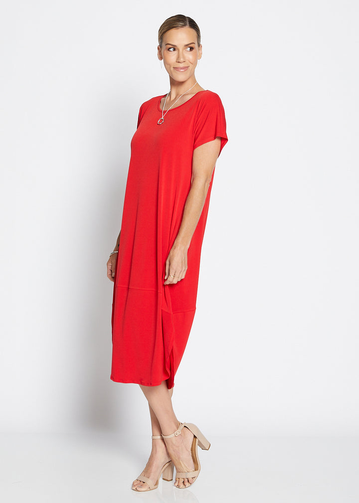 Philosophy Australia Fizz Foundation slinky jersey T shirt midi dress in red, made in Australia