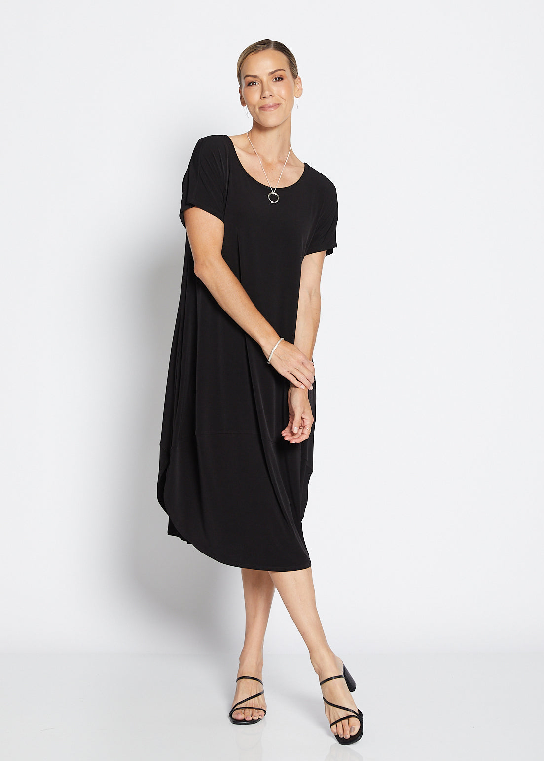Philosophy Australia Fizz Foundation slinky jersey T shirt midi dress in black, made in Australia