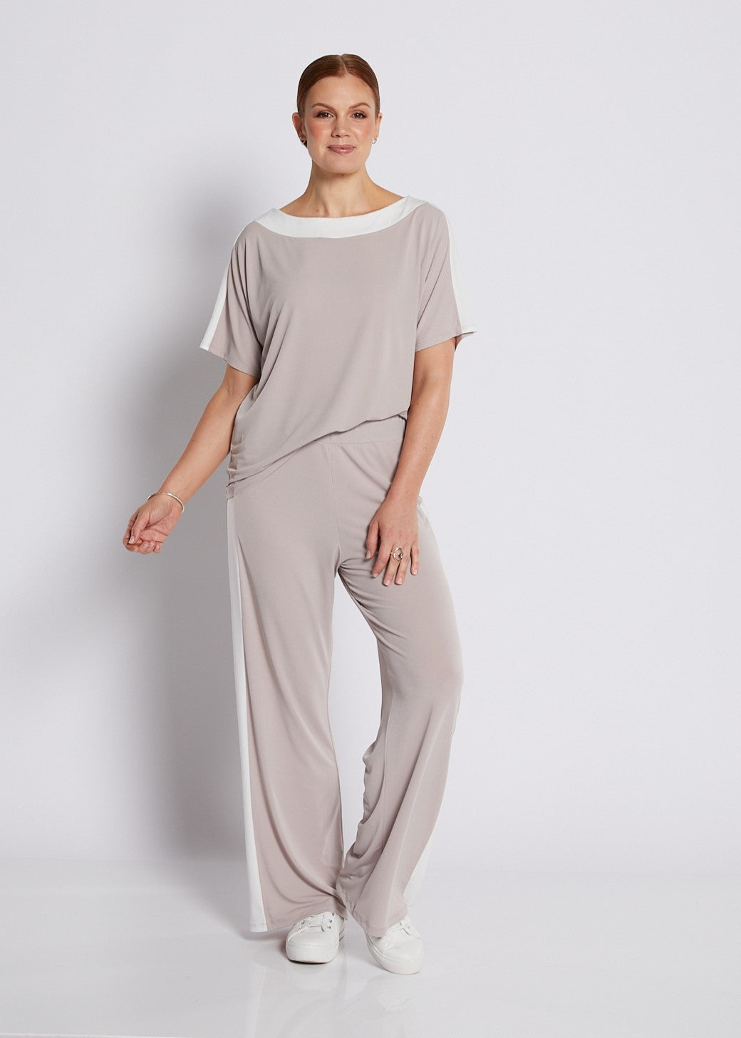 Jersey Set in Champagne Spliced with White