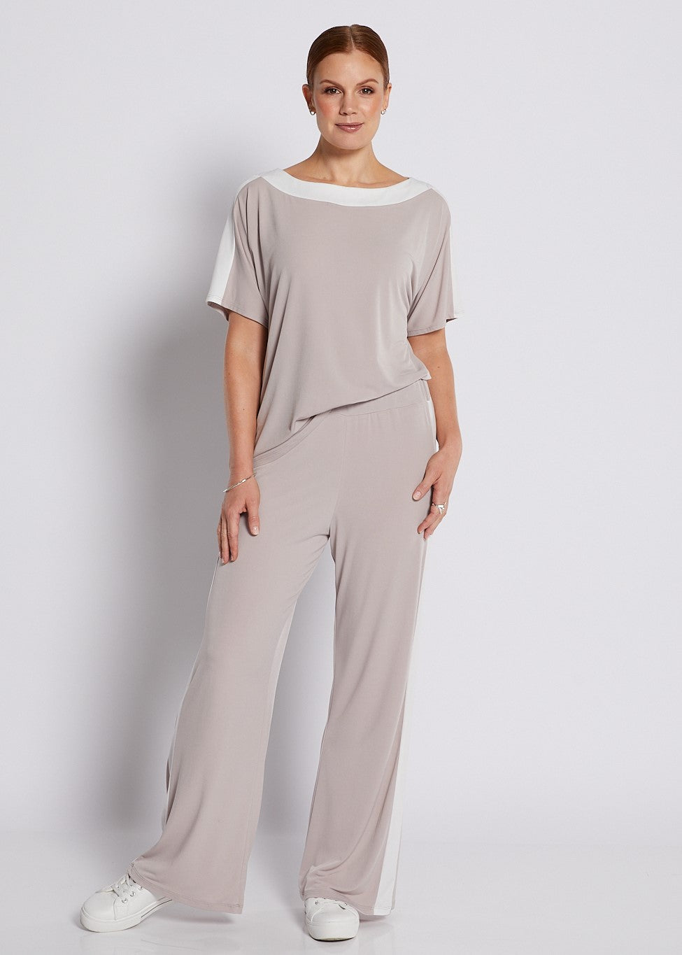 Jersey Set in Champagne Spliced with White