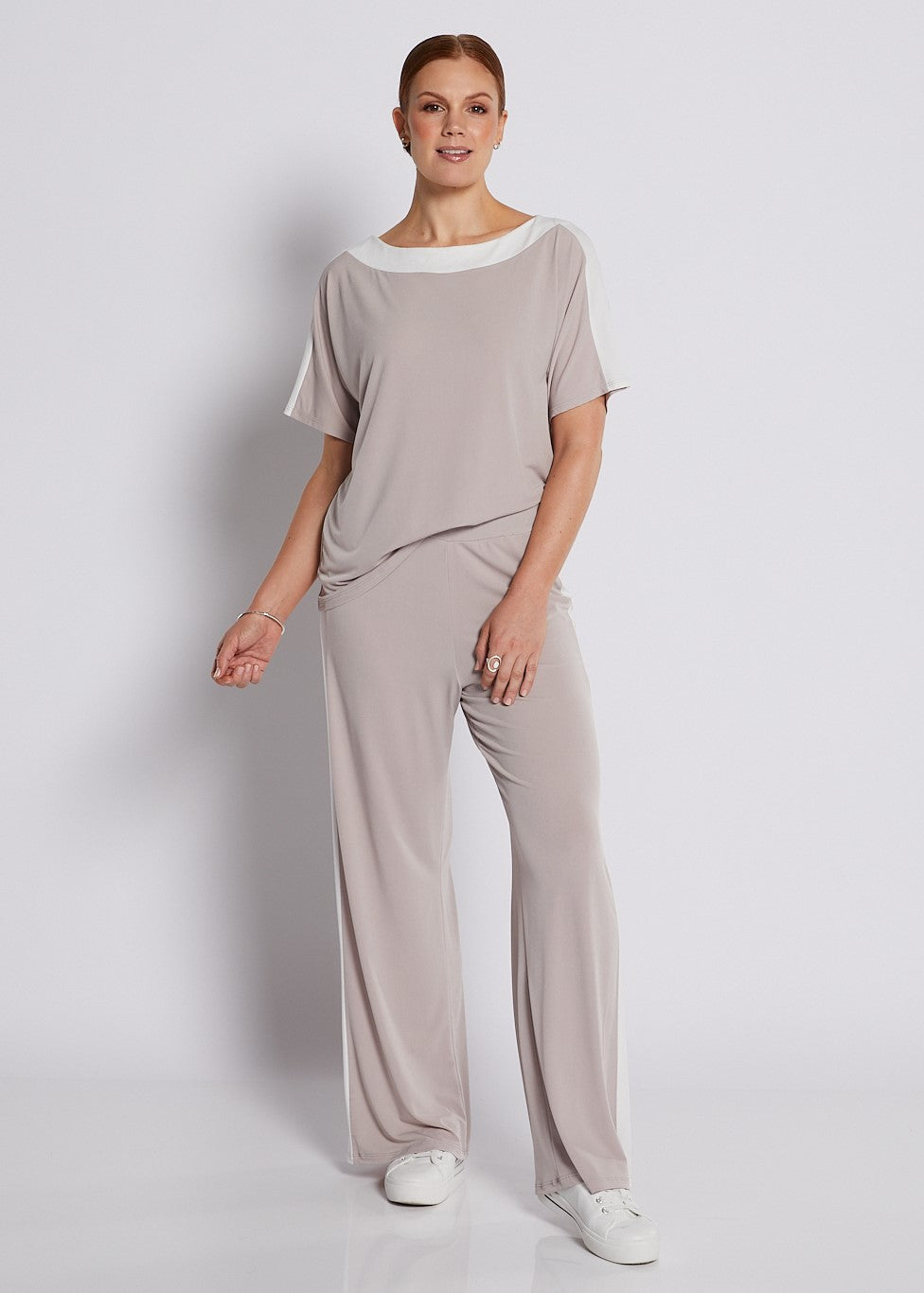 Jersey Set in Champagne Spliced with White