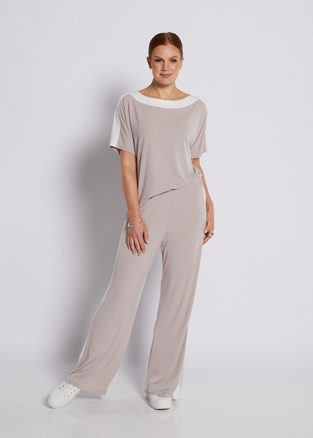 Jersey Set in Champagne Spliced with White