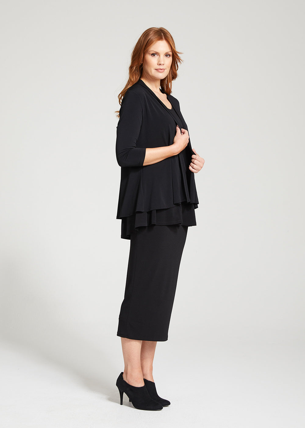 Tina Foundation slinky jersey midi tube skirt in black