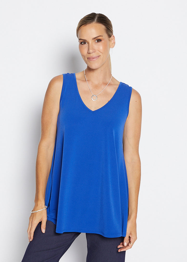 Sun Foundation slinky jersey reversible swing tank in cobalt