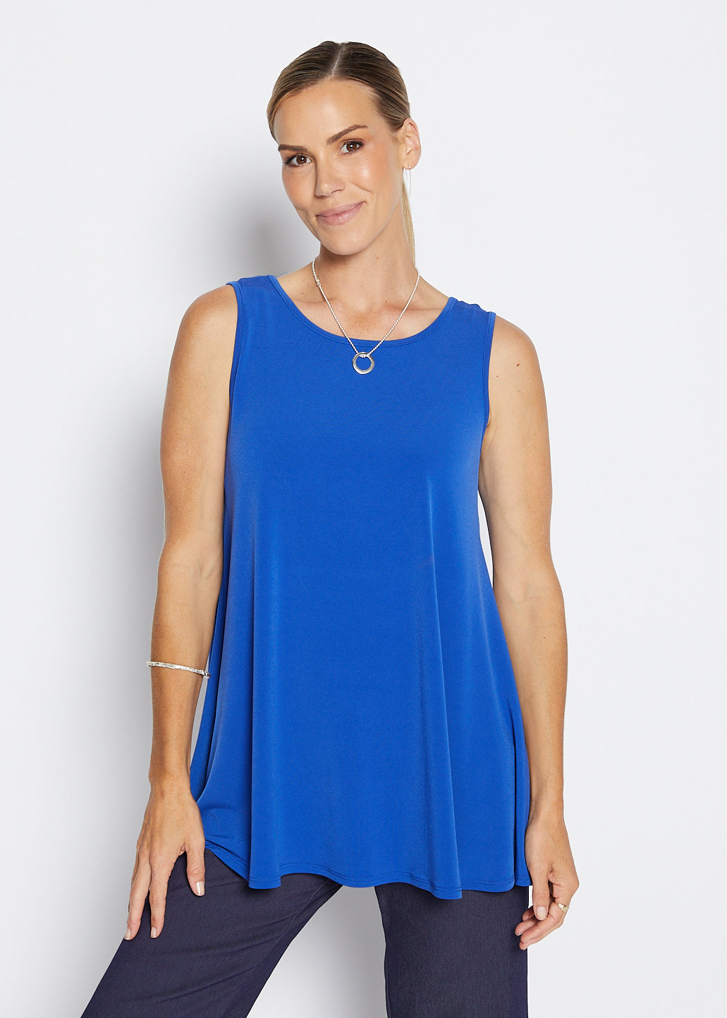 Sun Foundation slinky jersey reversible swing tank in cobalt
