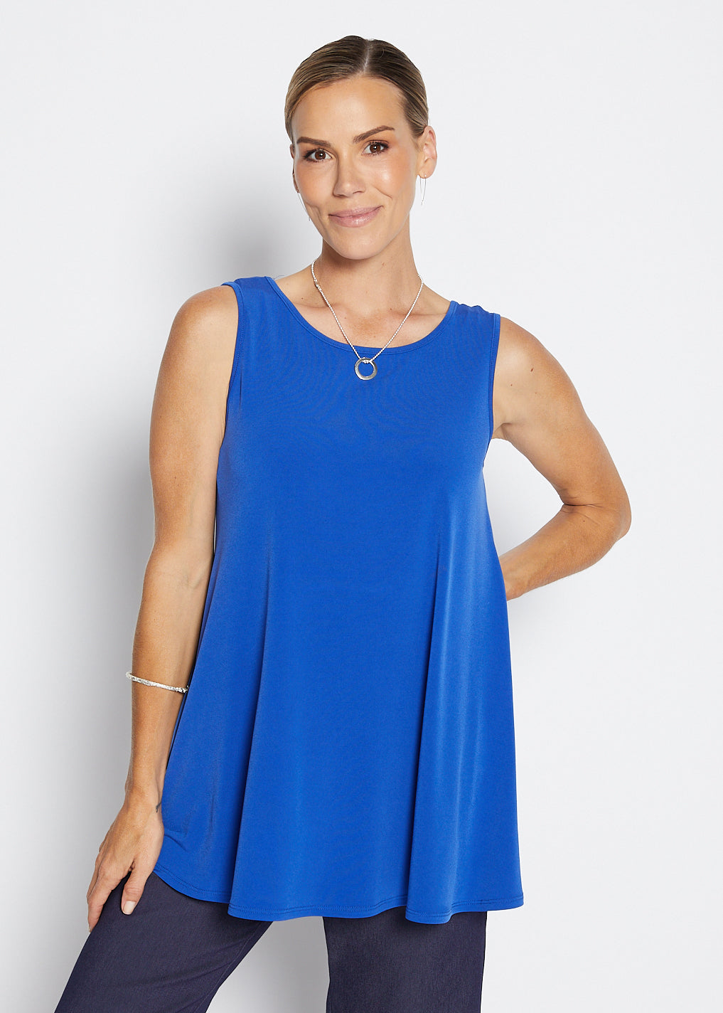 Sun Foundation slinky jersey reversible swing tank in cobalt