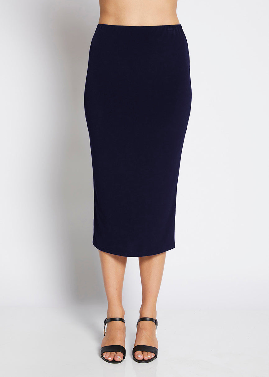 Tina Foundation slinky jersey midi tube skirt in ink navy