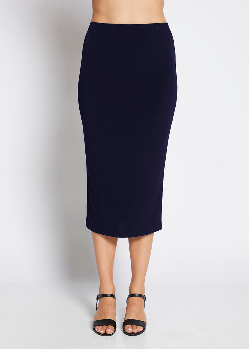 Tina Foundation slinky jersey midi tube skirt in navy