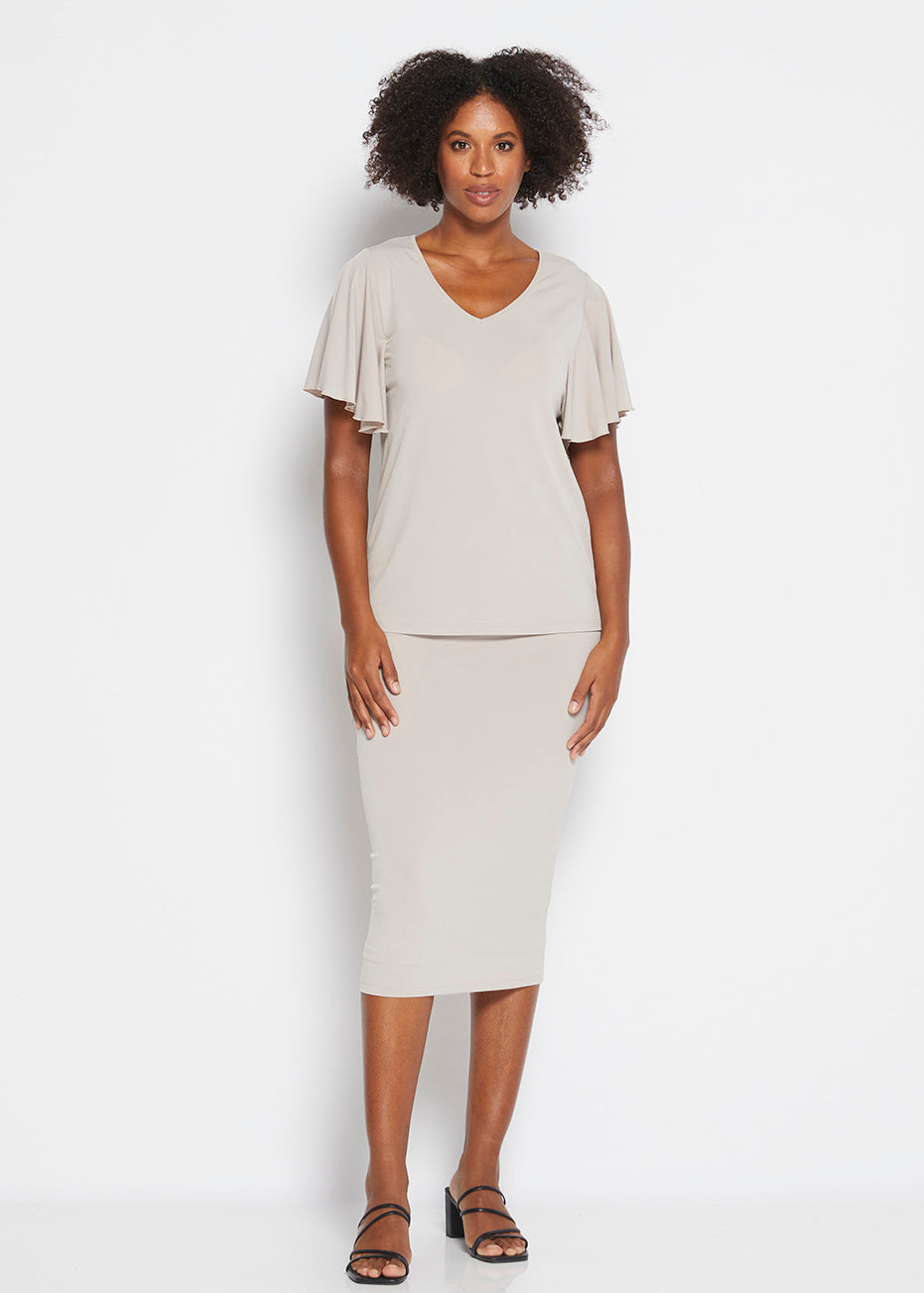 Tina Foundation slinky jersey midi tube skirt in champagne